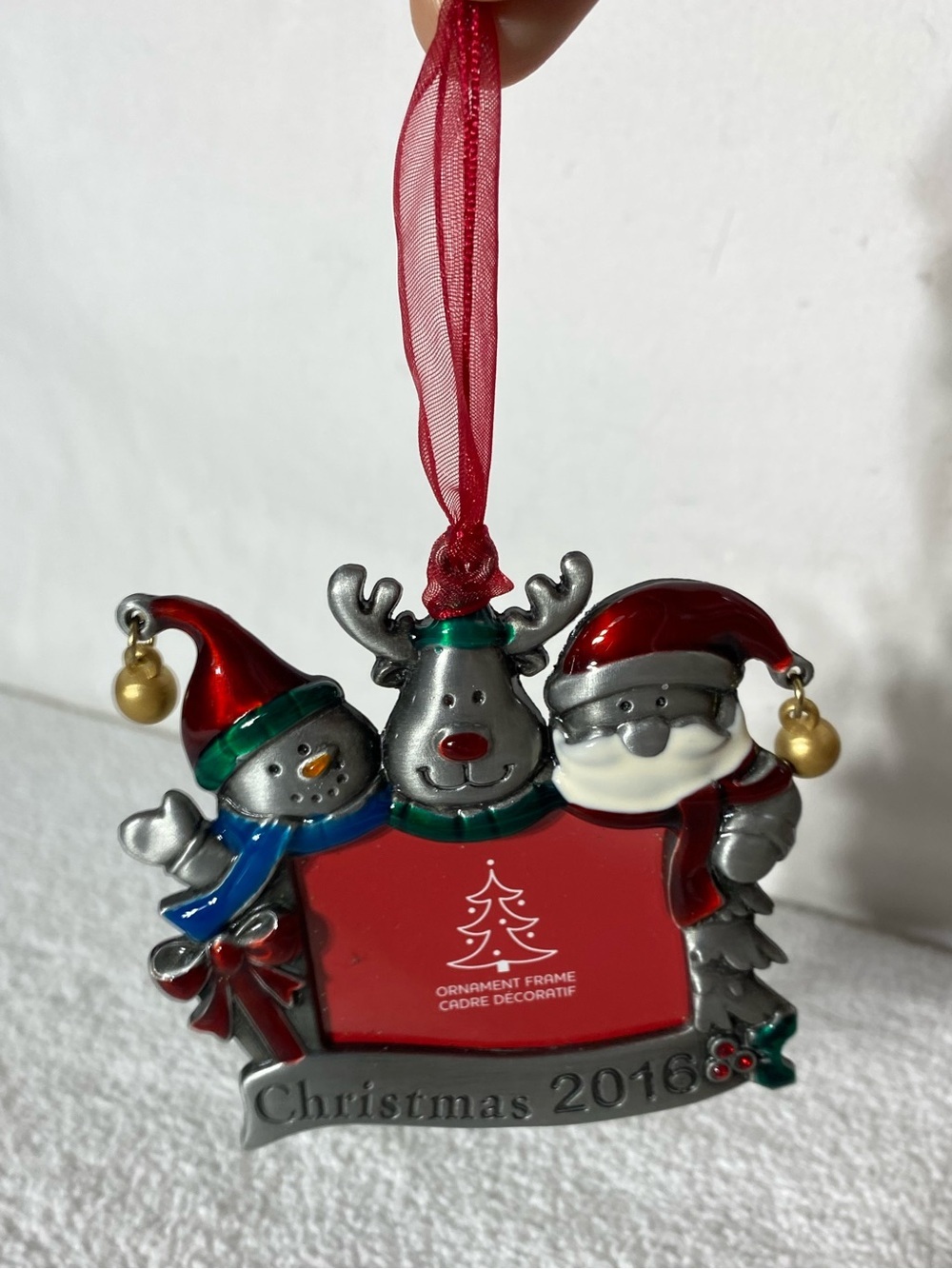 Christmas 2016 Pewter Picture Frame Ornament Santa Reindeer Snowman Holiday